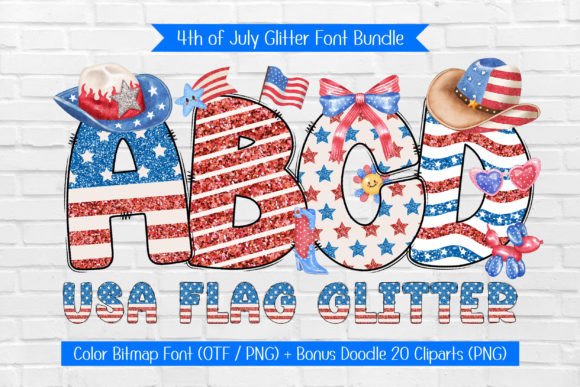 USA Flag Glitter: Sparkling Patriotic Font for 4th of July Projects